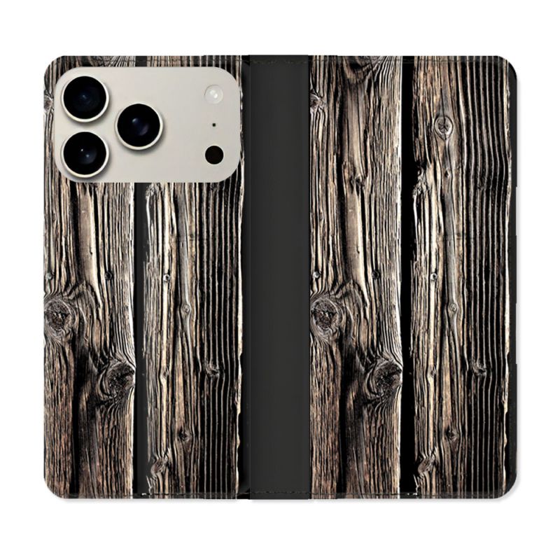 Housse cuir portefeuille Pour Iphone 18 Pro Max Texture Bois