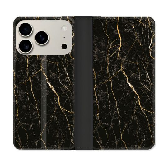 Housse cuir portefeuille Pour Iphone 18 Pro Max Texture Marbre Noir