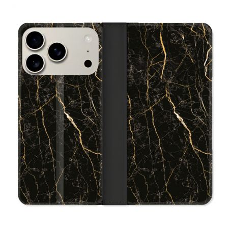 Housse cuir portefeuille Pour Iphone 18 Pro Max Texture Marbre Noir