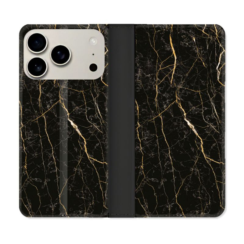 Housse cuir portefeuille Pour Iphone 18 Pro Max Texture Marbre Noir
