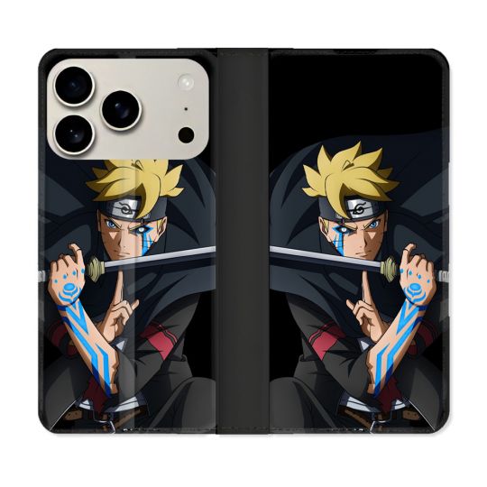 Housse cuir portefeuille Pour Iphone 18 Pro Manga Boruto Tatouage