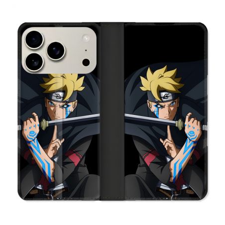 Housse cuir portefeuille Pour Iphone 18 Pro Manga Boruto Tatouage