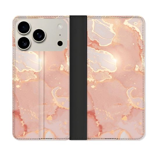 Housse cuir portefeuille Pour Iphone 18 Pro Max Texture Marbre Rose