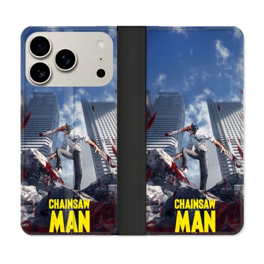Housse cuir portefeuille Pour Iphone 18 Pro Manga Chainsaw Man Denji