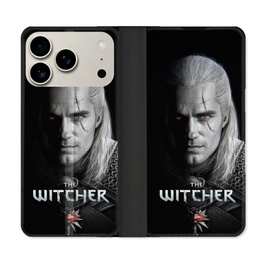 Housse cuir portefeuille Pour Iphone 18 Pro Max The Witcher Noir