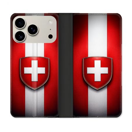 Housse cuir portefeuille Pour Iphone 18 Pro Max Voyage Drapeau Suisse