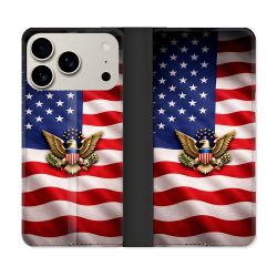 Housse cuir portefeuille Pour Iphone 18 Pro Max Voyage Drapeau USA Etats Unis