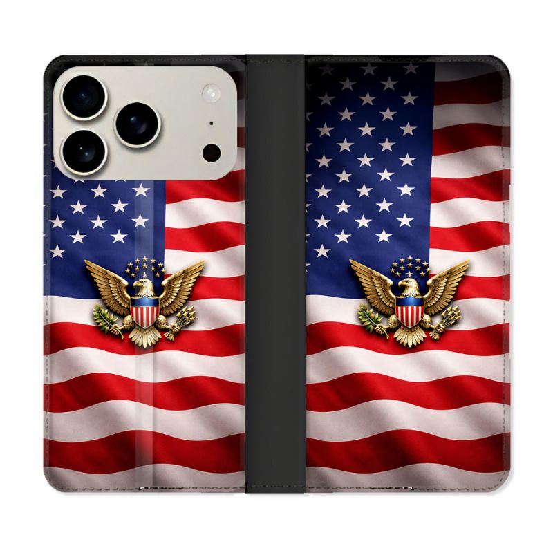 Housse cuir portefeuille Pour Iphone 18 Pro Max Voyage Drapeau USA Etats Unis