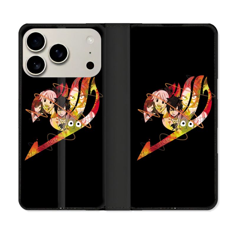 Housse cuir portefeuille Pour Iphone 18 Pro Manga Fairy Tail Logo Noir