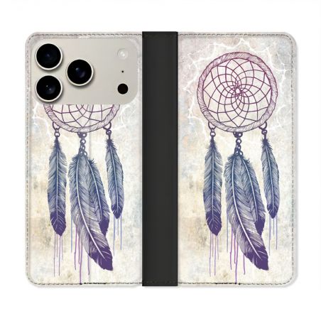 Housse cuir portefeuille Pour Iphone 18 Pro Max Zen Attrape Reve Blanc
