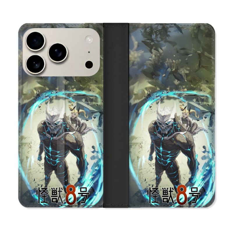 Housse cuir portefeuille Pour Iphone 18 Pro Manga Kaiju N° 8 Kafka Hibino