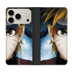 Housse cuir portefeuille Pour Iphone 18 Pro Manga Naruto Blanc