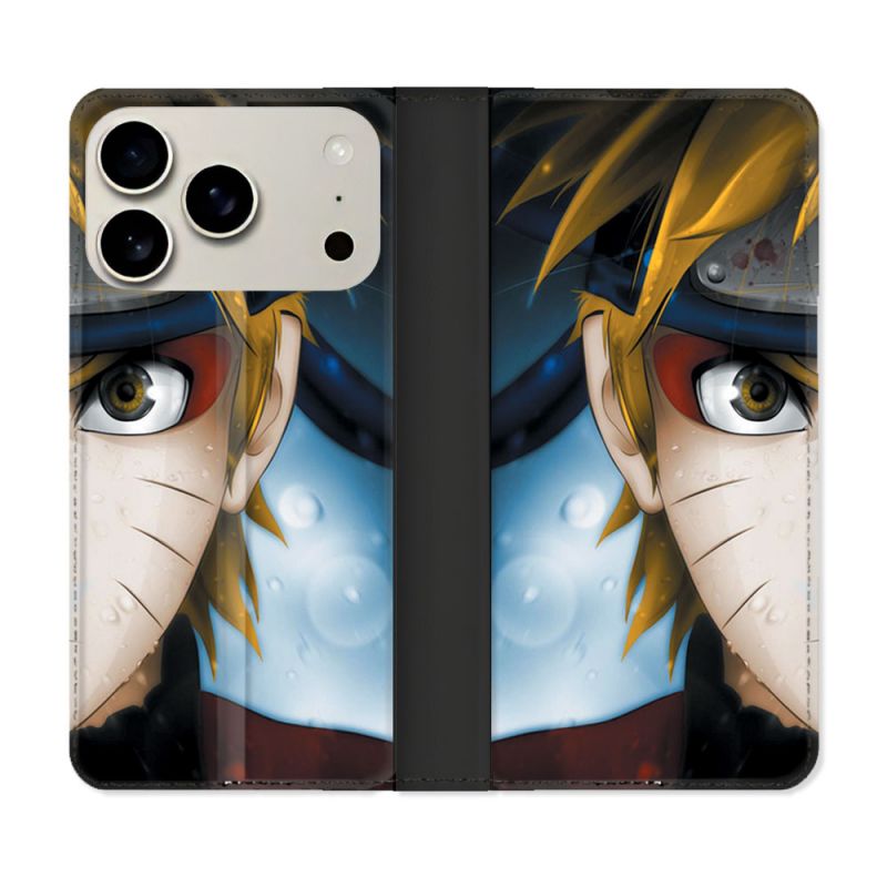 Housse cuir portefeuille Pour Iphone 18 Pro Manga Naruto Blanc
