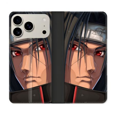 Housse cuir portefeuille Pour Iphone 18 Pro Manga Naruto Itachi Visage