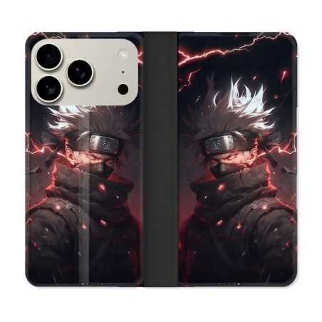 Housse cuir portefeuille Pour Iphone 18 Pro Manga Naruto Kakashi Dark
