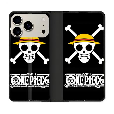 Housse cuir portefeuille Pour Iphone 18 Pro Manga One Piece Tete de Mort