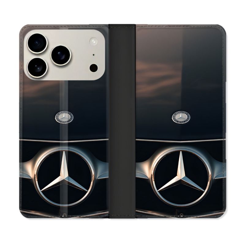 Housse cuir portefeuille Pour Iphone 18 Pro Mercedes Calendre