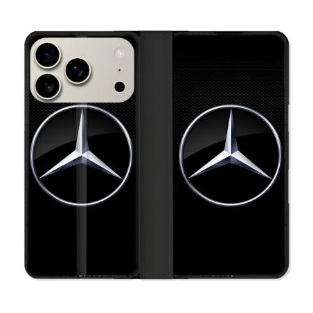 Housse cuir portefeuille Pour Iphone 18 Pro Mercedes Carbone