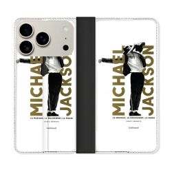 Housse cuir portefeuille Pour Iphone 18 Pro Michael Jackson Blanc