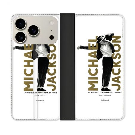 Housse cuir portefeuille Pour Iphone 18 Pro Michael Jackson Blanc