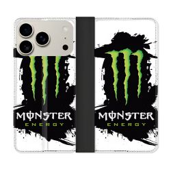 Housse cuir portefeuille Pour Iphone 18 Pro Monster Energy Tache