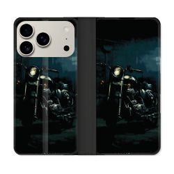 Housse cuir portefeuille Pour Iphone 18 Pro Moto Harley Vintage