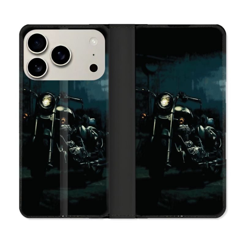 Housse cuir portefeuille Pour Iphone 18 Pro Moto Harley Vintage