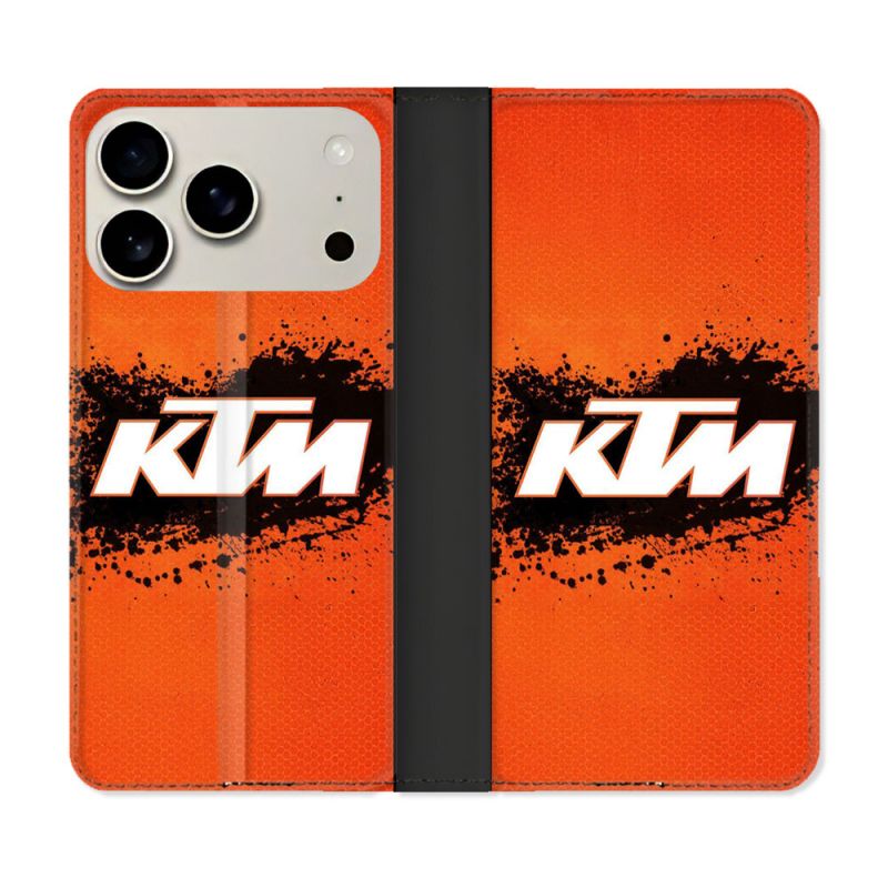 Housse cuir portefeuille Pour Iphone 18 Pro Moto KTM