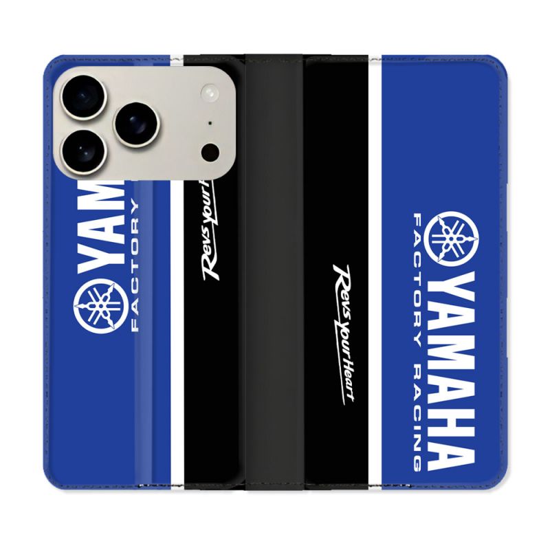 Housse cuir portefeuille Pour Iphone 18 Pro Moto Yamaha