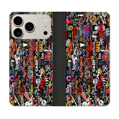 Housse cuir portefeuille Pour Iphone 18 Pro Musique Rock Groupe
