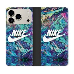 Housse cuir portefeuille Pour Iphone 18 Pro Nike Turquoise