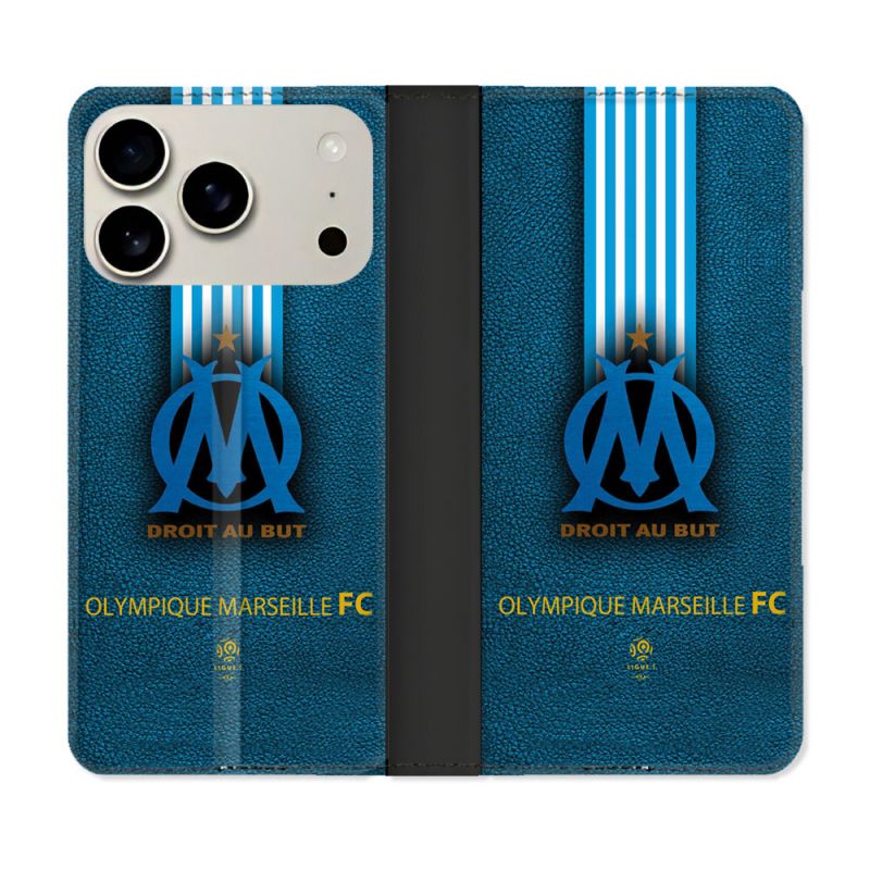 Housse cuir portefeuille Pour Iphone 18 Pro Olympique Marseille OM Bande