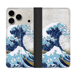 Housse cuir portefeuille Pour Iphone 18 Pro Peinture La Grande Vague