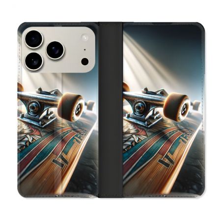 Housse cuir portefeuille Pour Iphone 18 Pro Planche Skate