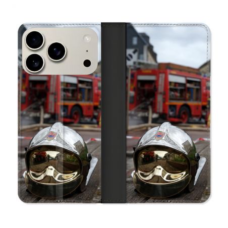 Housse cuir portefeuille Pour Iphone 18 Pro Pompier Casque Camion