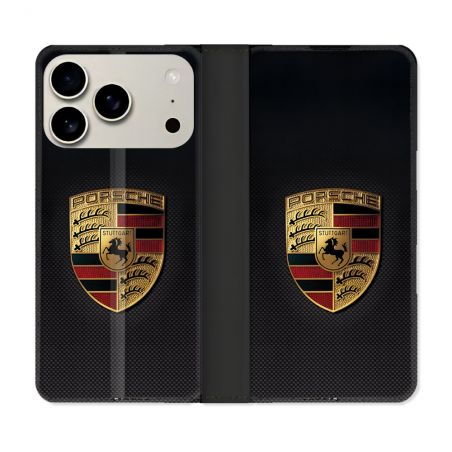 Housse cuir portefeuille Pour Iphone 18 Pro Porsche Carbone