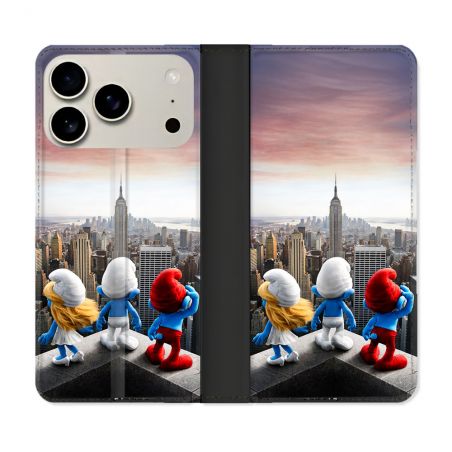 Housse cuir portefeuille Pour Iphone 18 Pro Schtroumpfs New York