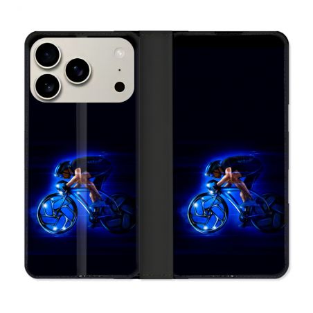 Housse cuir portefeuille Pour Iphone 18 Pro Sport Cyclisme Bleu