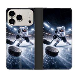 Housse cuir portefeuille Pour Iphone 18 Pro Sport Hockey sur Glace