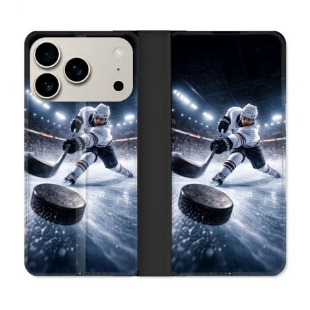 Housse cuir portefeuille Pour Iphone 18 Pro Sport Hockey sur Glace