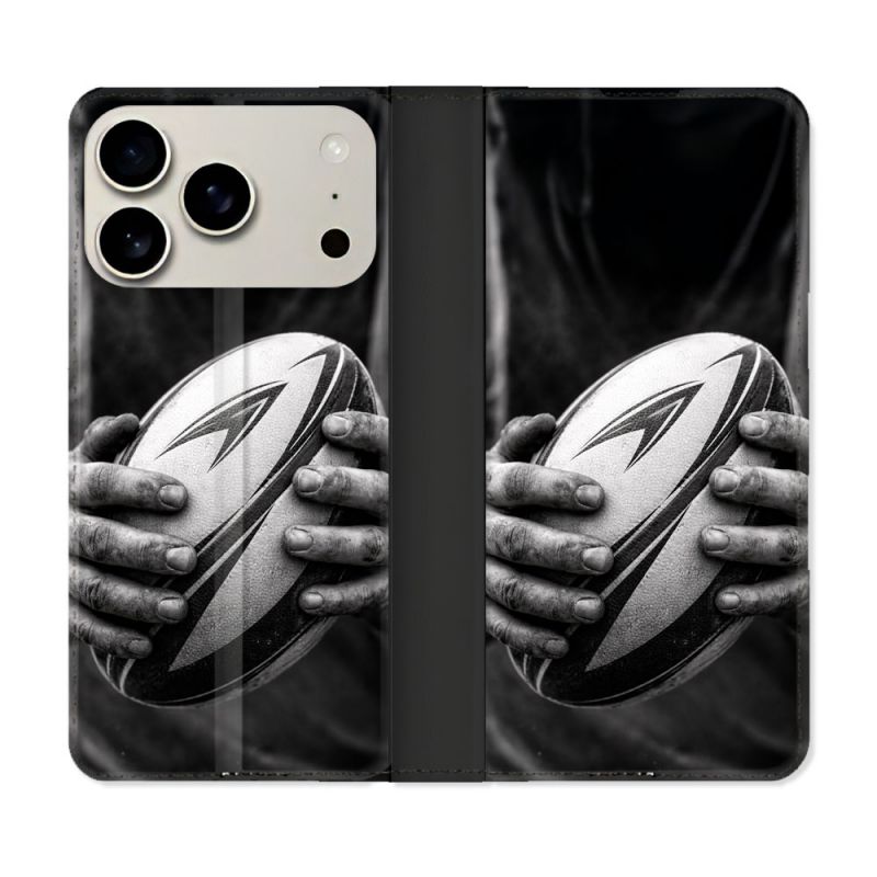 Housse cuir portefeuille Pour Iphone 18 Pro Sport Rugby Ballon Moderne