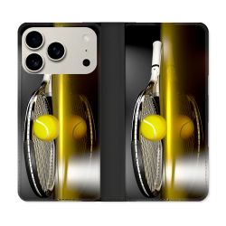 Housse cuir portefeuille Pour Iphone 18 Pro Sport Tennis Reflet
