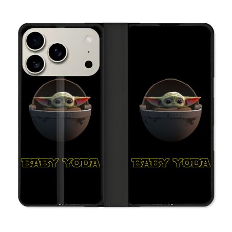 Housse cuir portefeuille Pour Iphone 18 Pro Star Wars - Yoda bebe noir