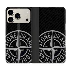 Housse cuir portefeuille Pour Iphone 18 Pro Stone Island Gris