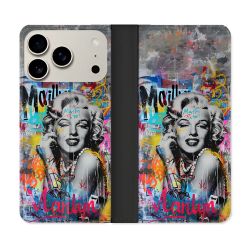 Housse cuir portefeuille Pour Iphone 18 Pro Street Art Maryline Monroe