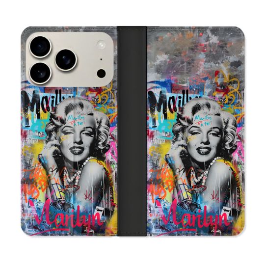 Housse cuir portefeuille Pour Iphone 18 Pro Street Art Maryline Monroe