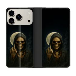 Housse cuir portefeuille Pour Iphone 18 Pro Tete de Mort Doigt 2026