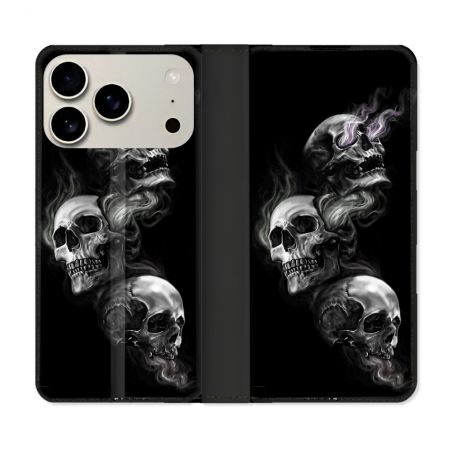 Housse cuir portefeuille Pour Iphone 18 Pro Tete de Mort Triple