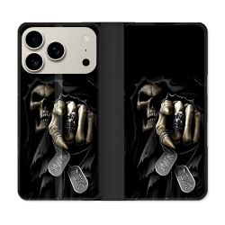 Housse cuir portefeuille Pour Iphone 18 Pro Tete de Mort Your Next