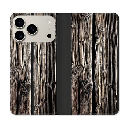 Housse cuir portefeuille Pour Iphone 18 Pro Texture Bois